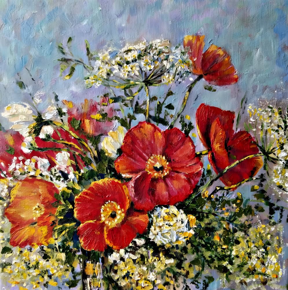 Vibrant Poppies Bouquet by Anda Bieza — canvas wall art