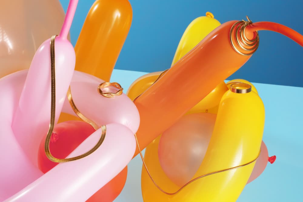 Playful Gold and Balloons by Julia Ramiro — canvas wall art
