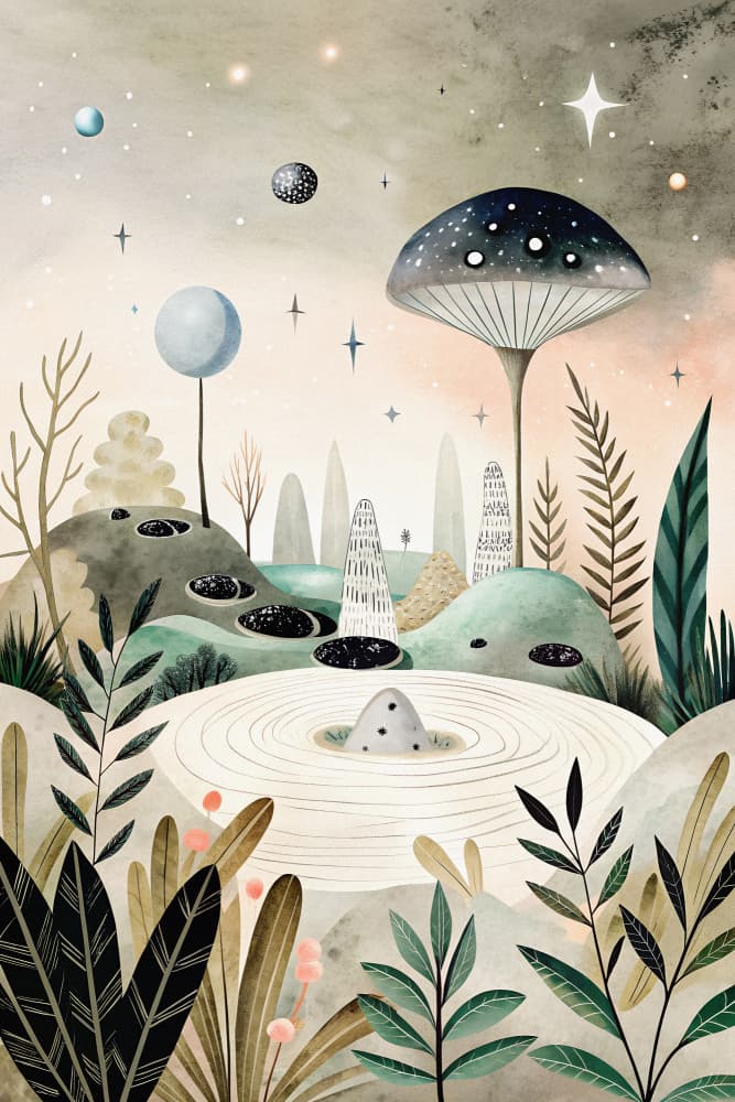 Cosmic Mushroom Garden by Miguel Bruzual — canvas wall art