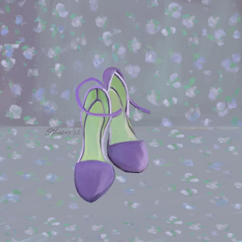 Dainty Purple Green Heels by Osheensgallery — canvas wall art