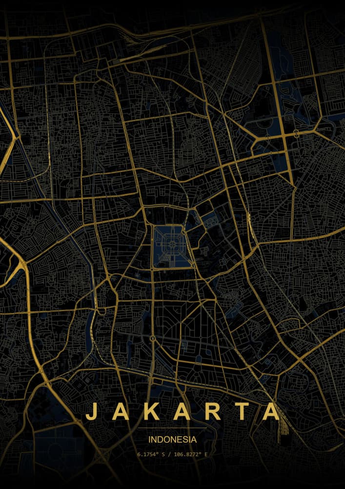 Golden Jakarta Map by HUGO — canvas wall art