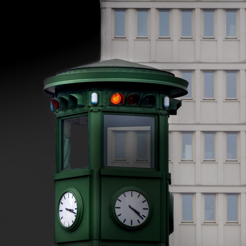 Green Traffic Clock Tower by Stephan Rückert — canvas wall art