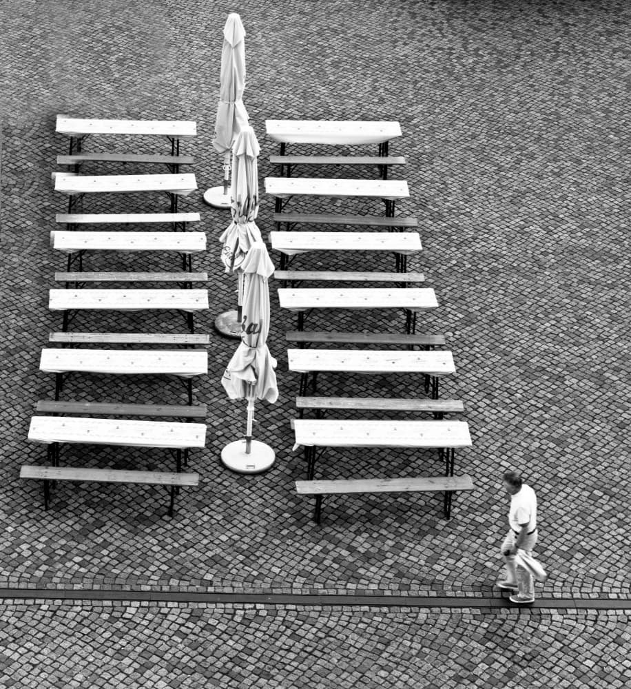 Empty Benches Overhead View by Hans Peter Rank — canvas wall art