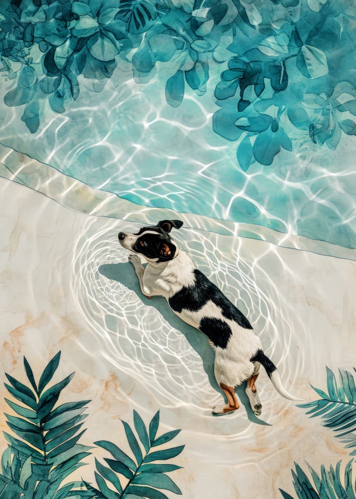 Summer Pool Dog by Justyna Jaszke — canvas wall art