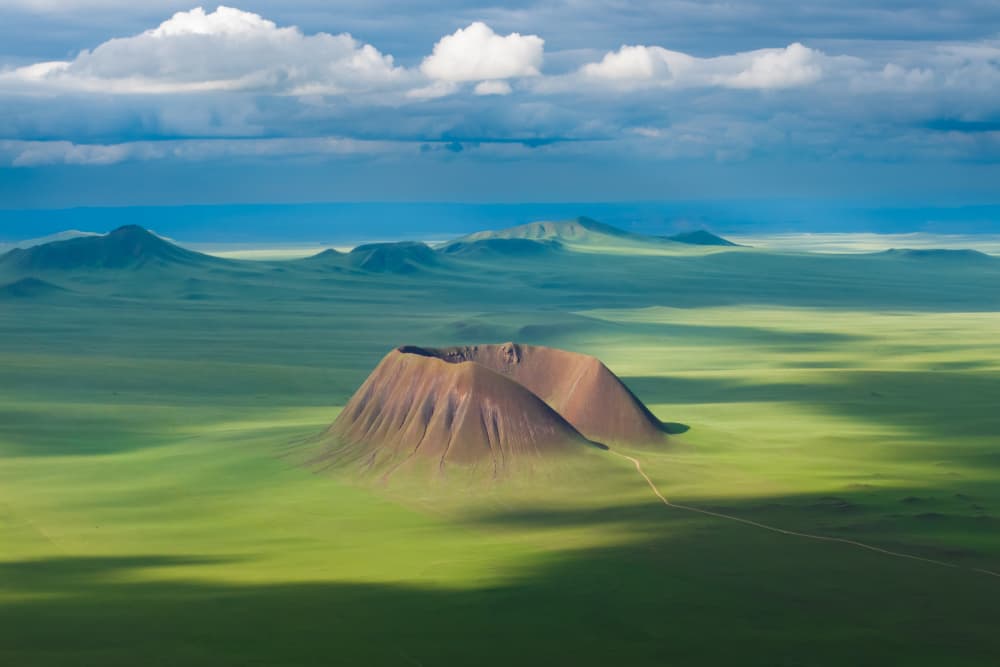 Green Volcano Landscape by Simoon — canvas wall art