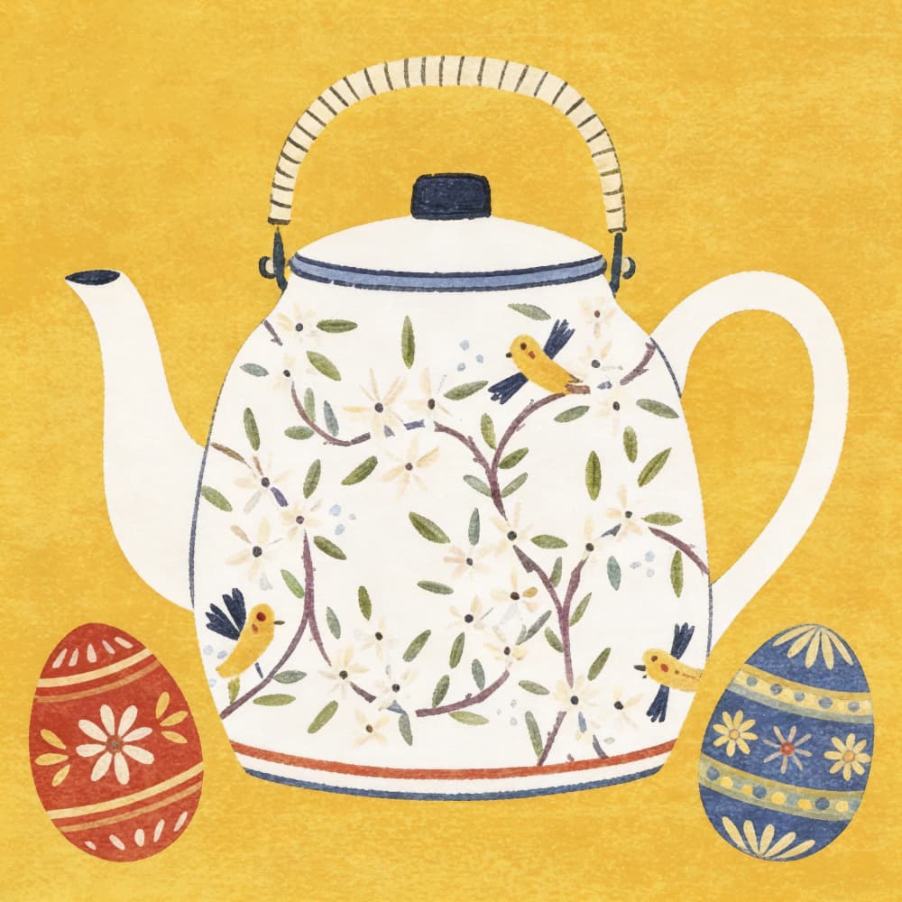 Floral Teapot Easter Eggs by Emel Tunaboylu — canvas wall art