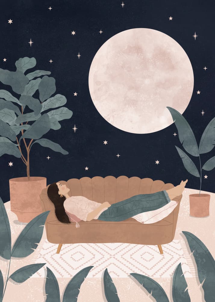 Moonlit Indoor Oasis by Katarzyna Gąsiorowska — canvas wall art