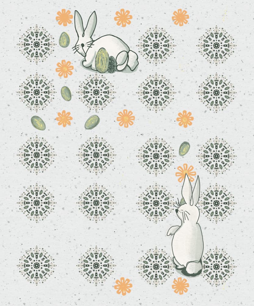 Easter Bunnies And Flowers by Art by the Ocean — canvas wall art