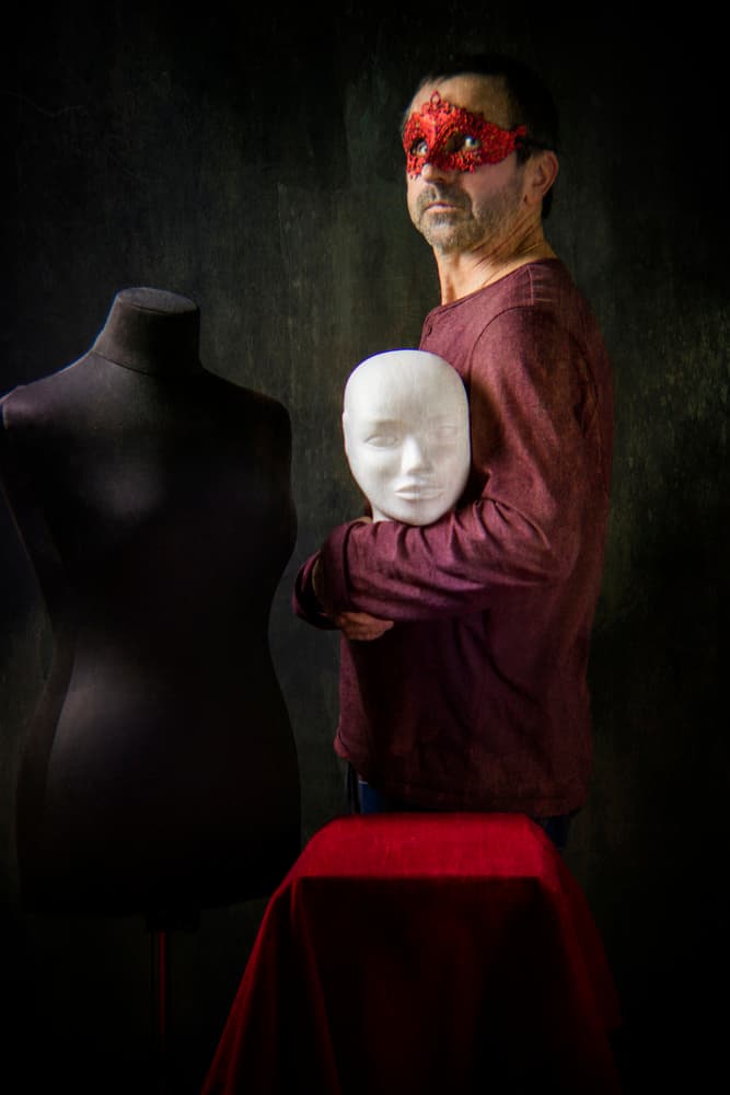 Red Mask And Mannequin by Brig Barkow — canvas wall art