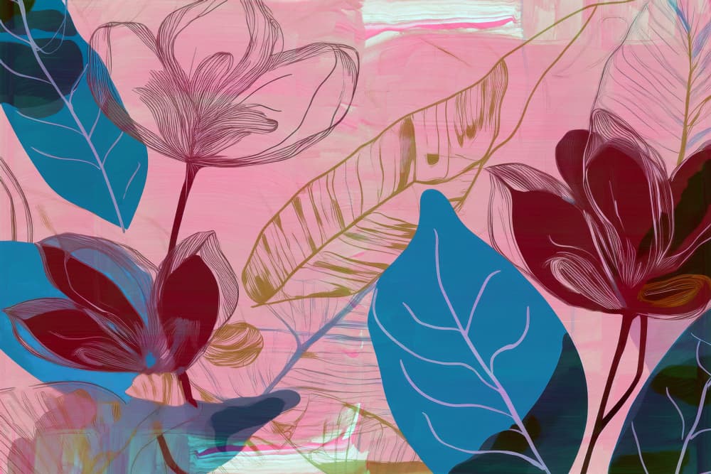 Pink Tropical Blooms by casa cartissi — canvas wall art