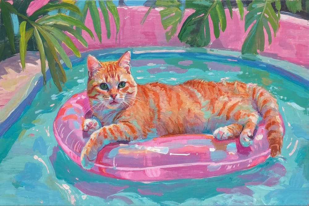Chill Cat Pool Float by The Art Concept — canvas wall art
