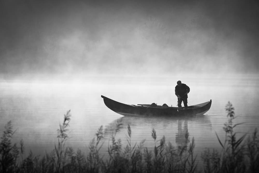 Misty Morning Boat by Rui Ferreira — canvas wall art