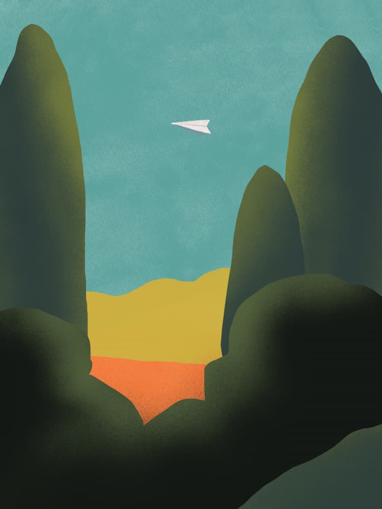 Paper Plane Mountain Journey by Little Dean — canvas wall art