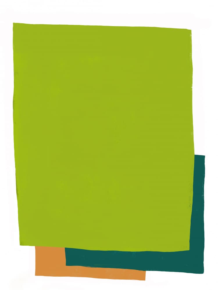 Layered Green Orange Blocks by Bronwyn Baker — canvas wall art