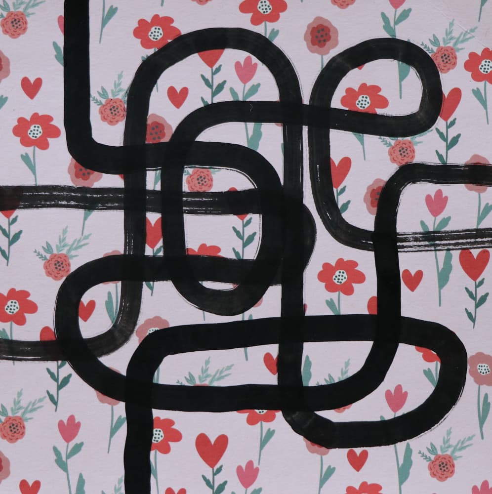 Tangled Lines Floral Hearts by Santhosh ch — canvas wall art