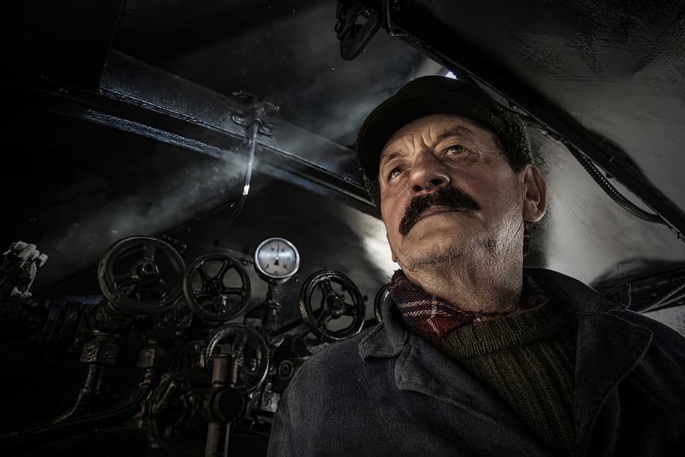 Steam Train Engineer by Irene Perovich — canvas wall art