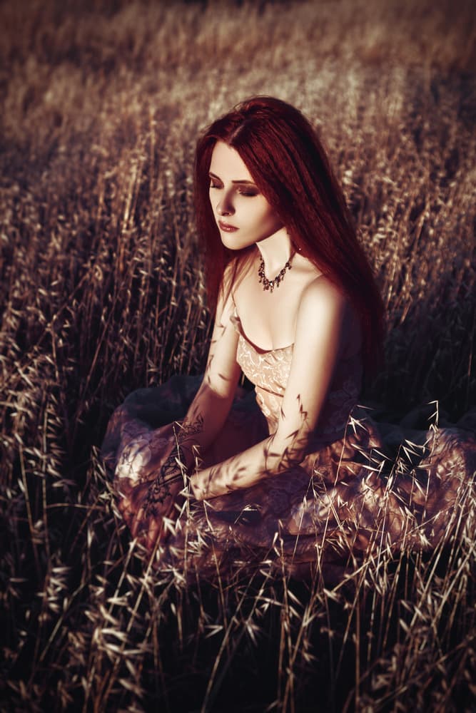 Red Hair Field Solitude by Ruslan Bolgov — canvas wall art