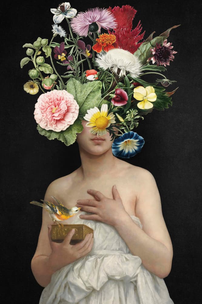 Gentle Bloom and Bird by Marja van den Hurk — canvas wall art
