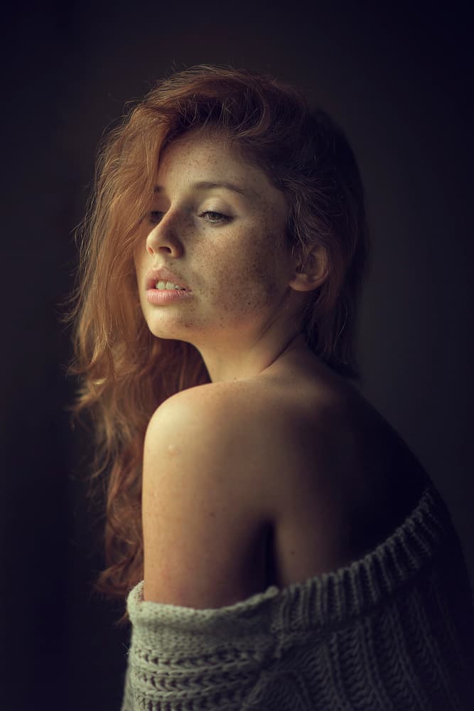 Pensive Redhead Portrait by Lech Radecki — canvas wall art