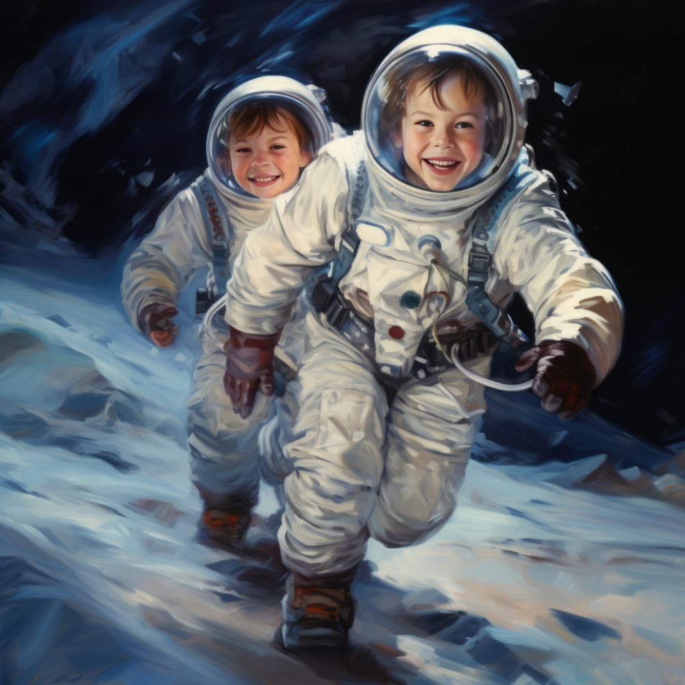 Smiling Astronaut Kids by Bilge Paksoylu — canvas wall art