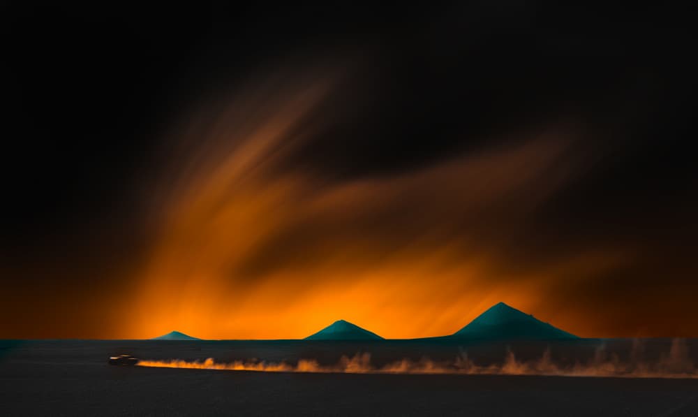 Orange Sky Desert Race by Aidong Ning — canvas wall art