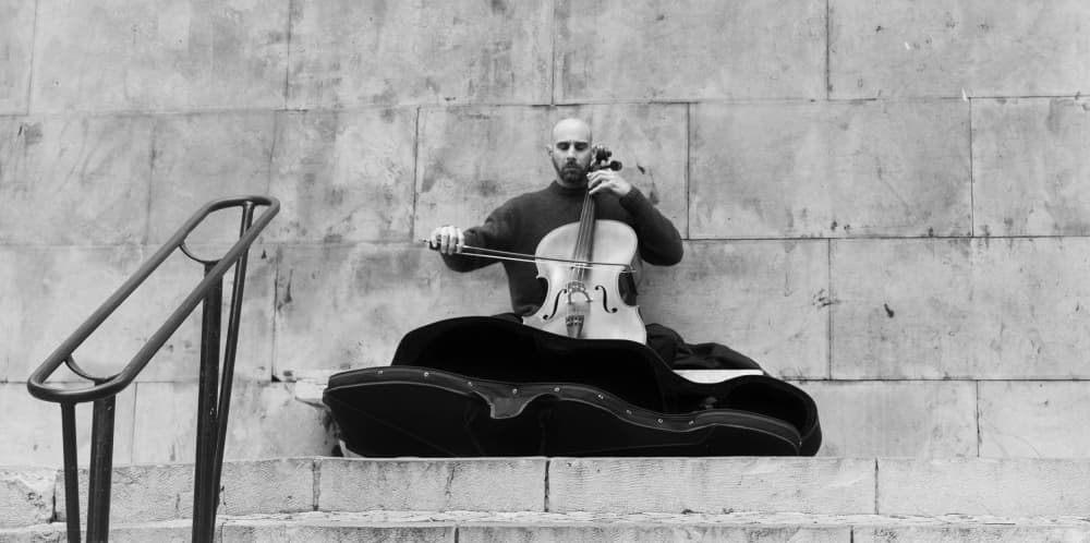 Street Cello Musician by Mette Caroline Strøksnes — canvas wall art