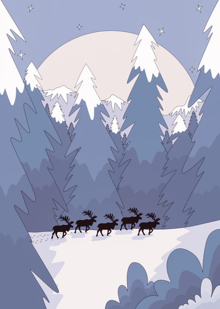 Moonlit Reindeer Forest by Stephen Wade — canvas wall art