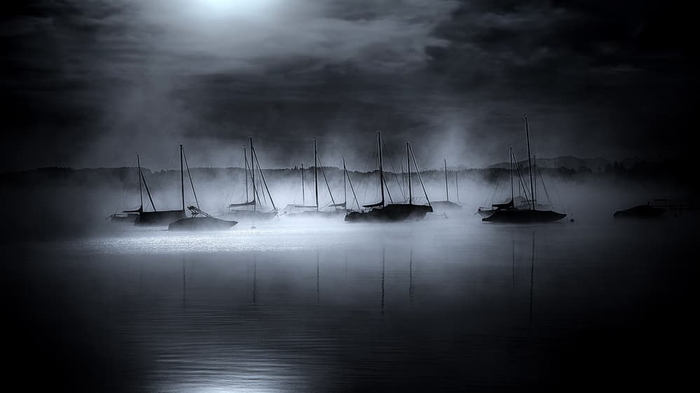 Misty Night Boats by Ulrike Eisenmann — canvas wall art