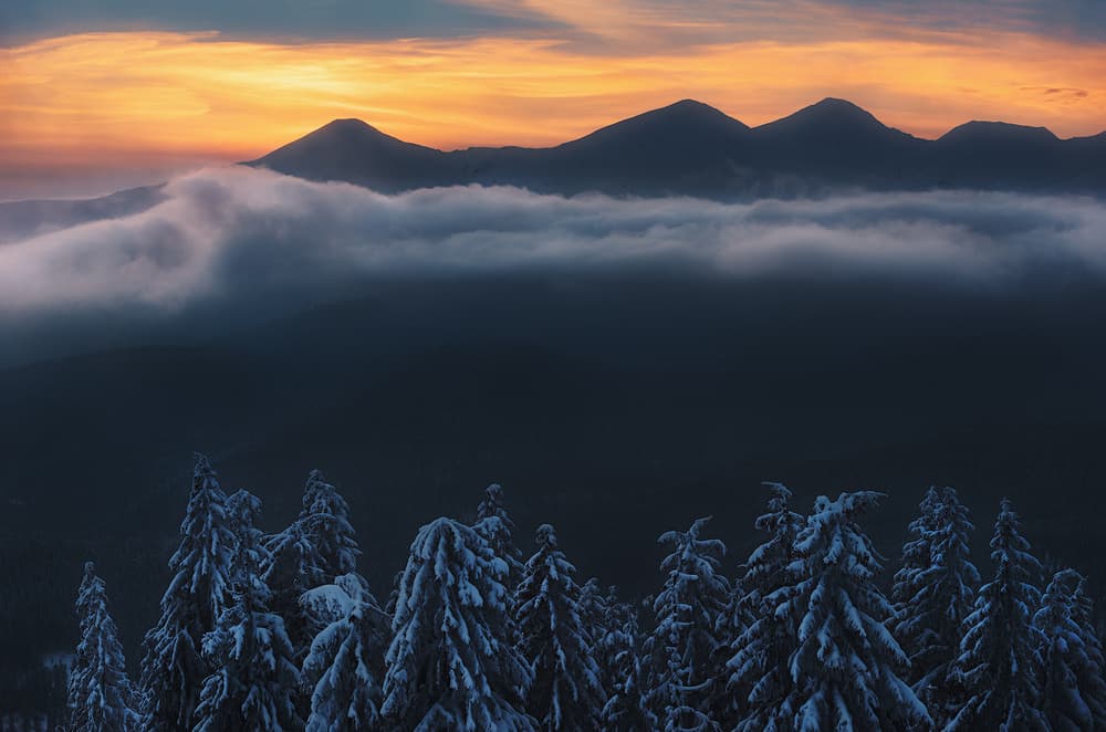Misty Winter Mountain Sunrise by Szabo Zsolt Andras — canvas wall art
