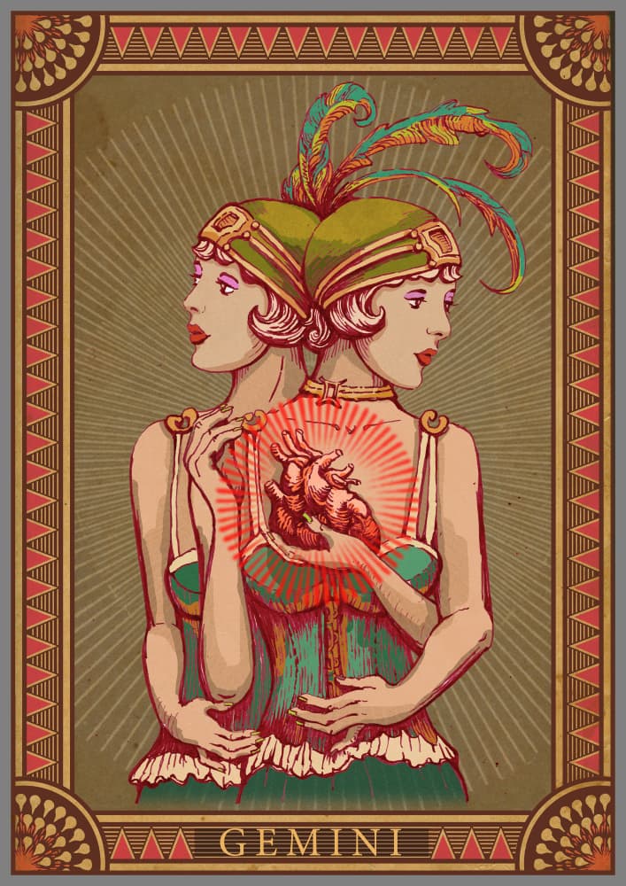 Gemini Twins Art Deco by Olga Galeeva — canvas wall art