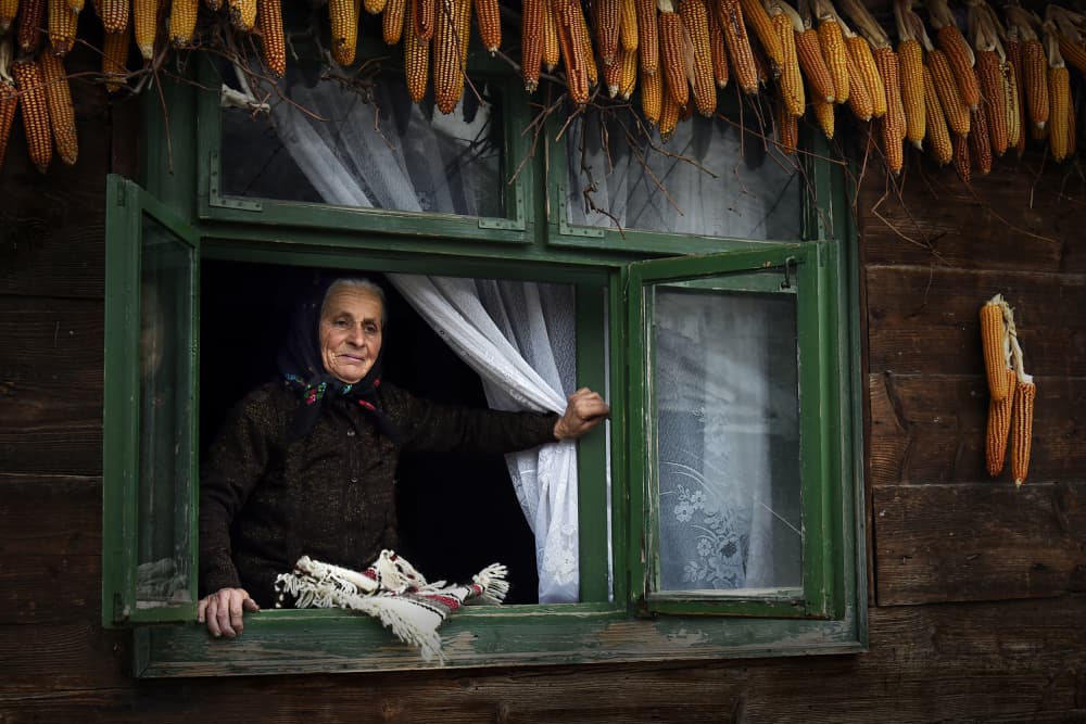 Smiling Woman at Window by Irene Perovich — canvas wall art