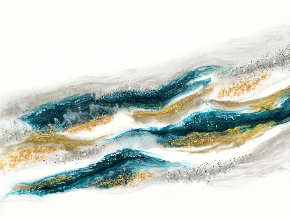 Fluid Gold Teal Waves by Alyson Storms — canvas wall art
