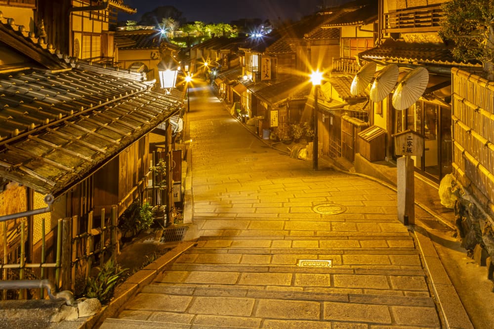 Kyoto Stone Steps Night by Melanie Viola — canvas wall art