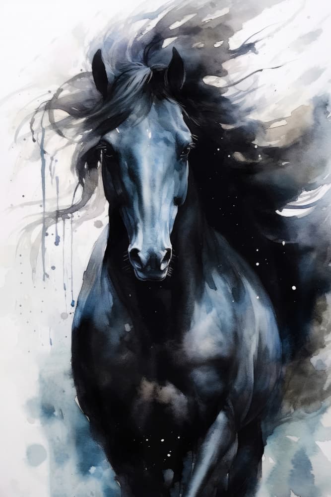 Powerful Black Horse by Justyna Jaszke — canvas wall art