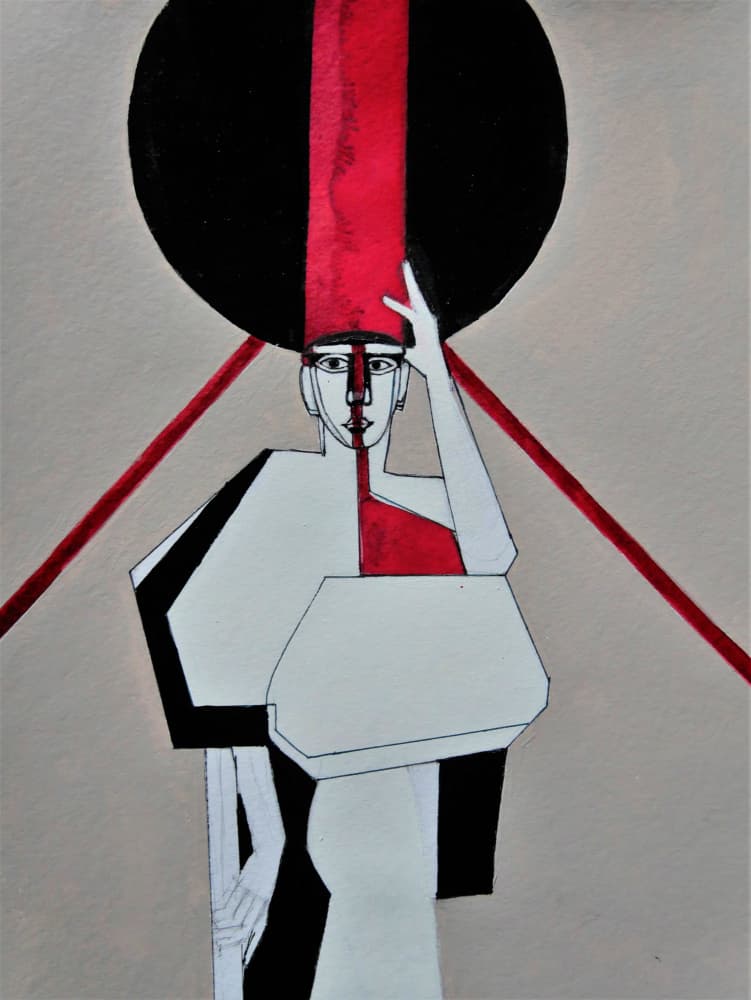 Red Stripe Woman by Doris Schmitz — canvas wall art