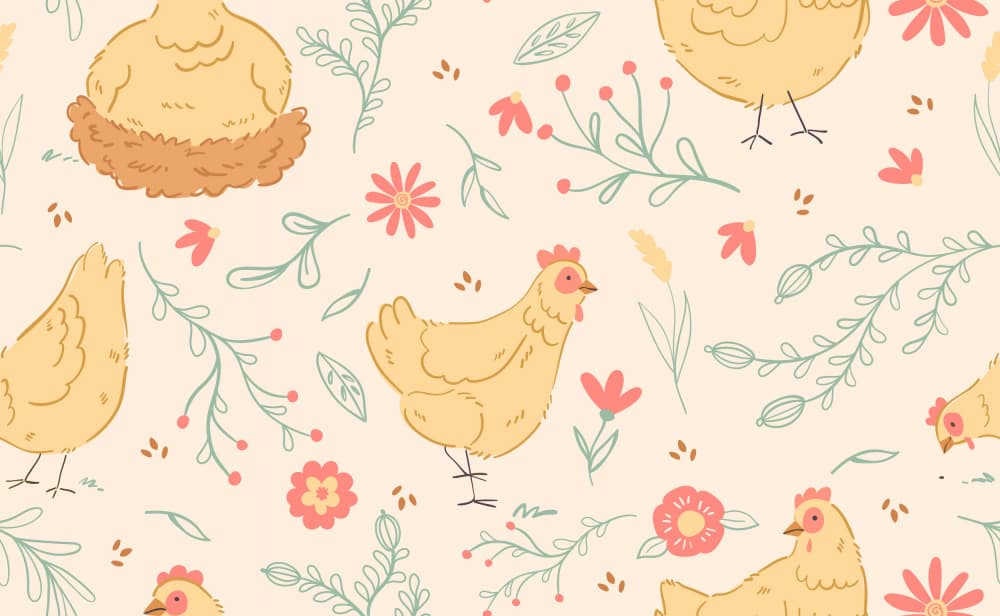 Floral Chicken Pattern by Weronika Gross — canvas wall art