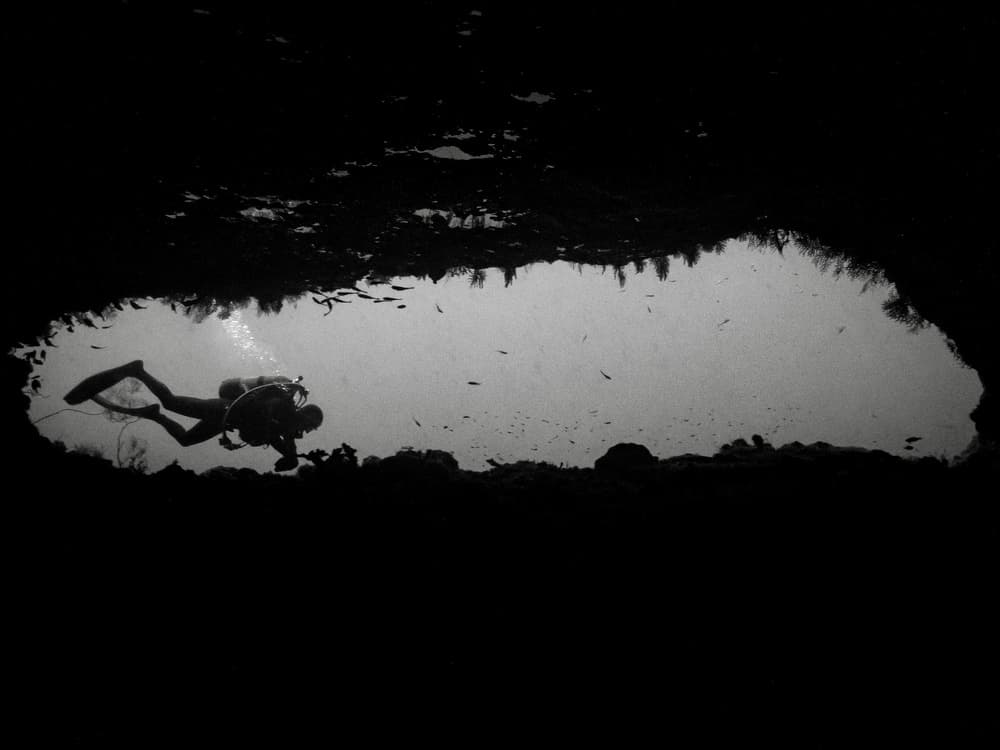 Scuba Diver Cave Light by Serge Melesan — canvas wall art