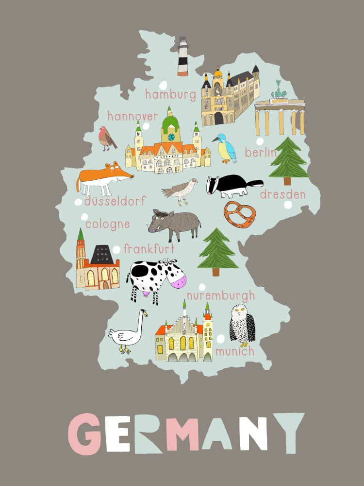 Whimsical Germany Map by Carla Daly — canvas wall art