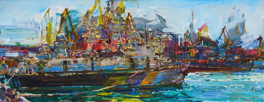 Colorful Port Life by Andrii Kutsachenko — canvas wall art