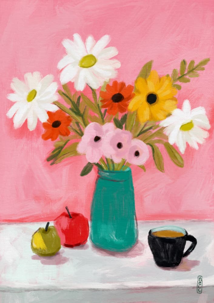 Cheerful Floral Still Life by Dirkie Nell — canvas wall art