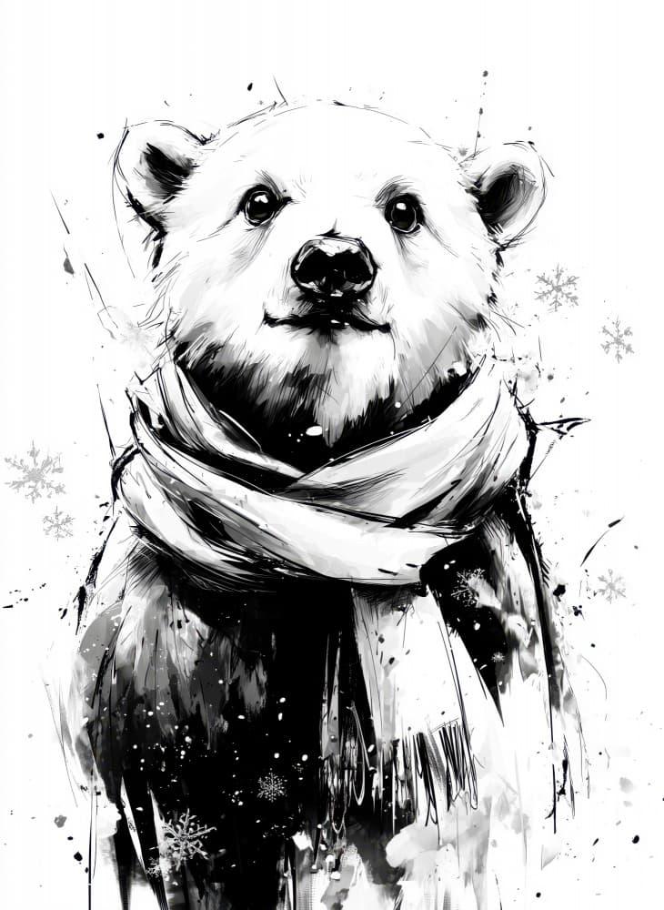 Scarfed Polar Bear Cub by Justyna Jaszke — canvas wall art