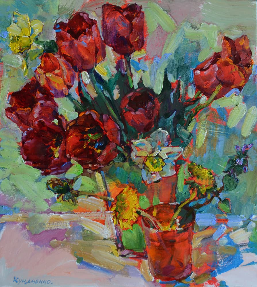 Vibrant Red Tulips by Andrii Kutsachenko — canvas wall art
