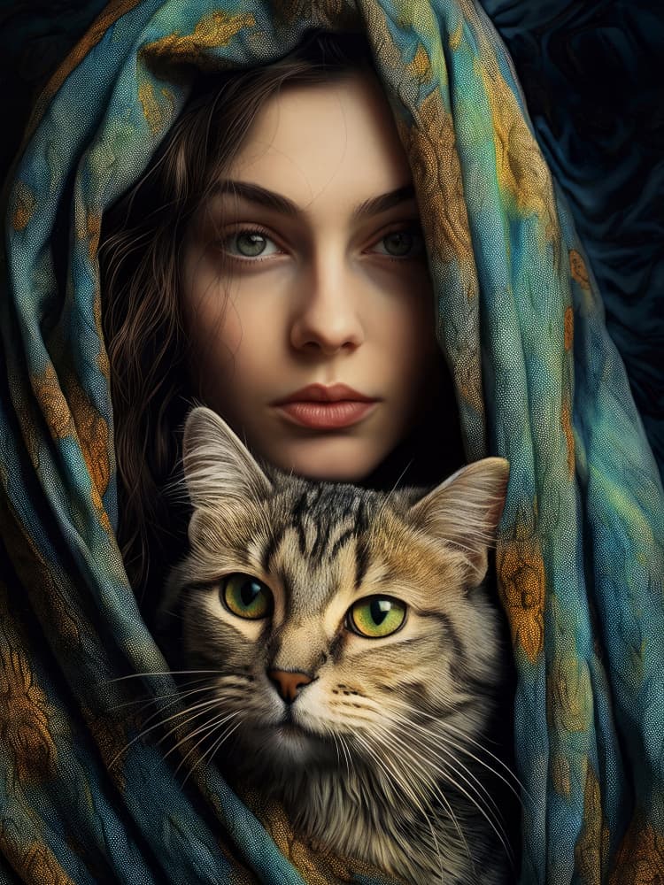 Mysterious Woman and Cat by Justyna Jaszke — canvas wall art