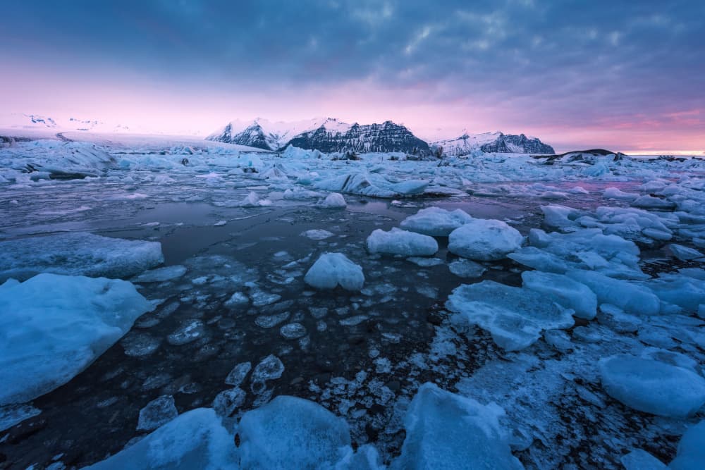 Purple Glacier Lagoon by David Martin Castan — canvas wall art