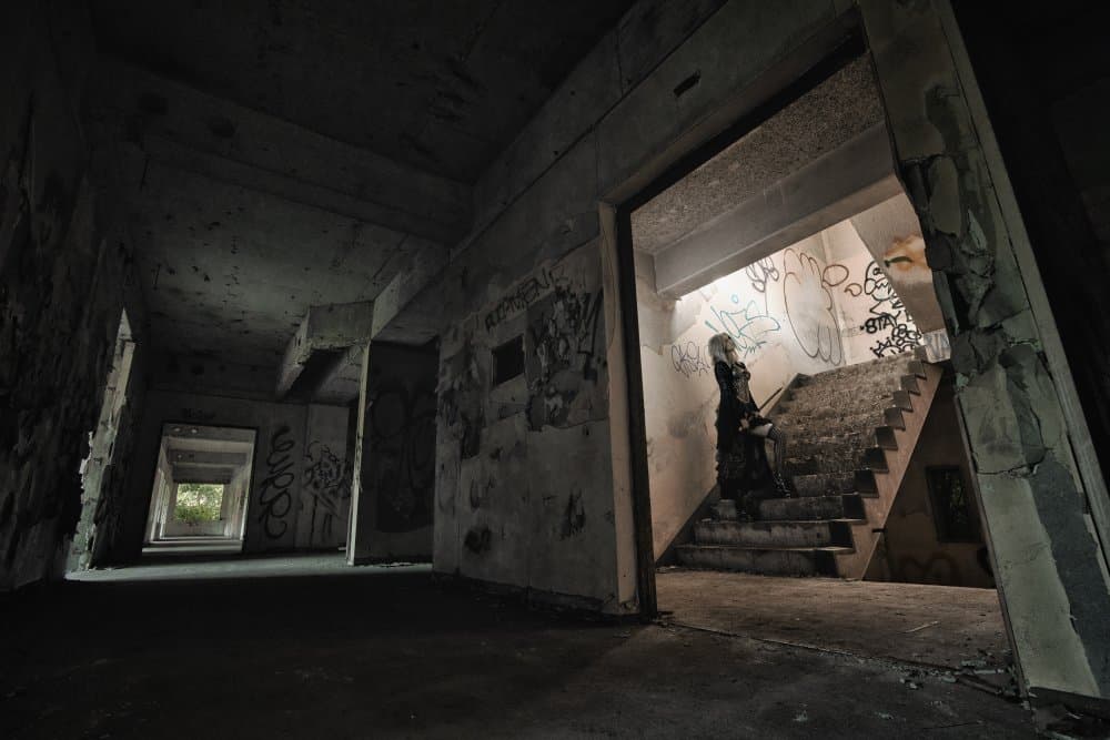 Mysterious Figure Dark Stairs by KOIKI — canvas wall art