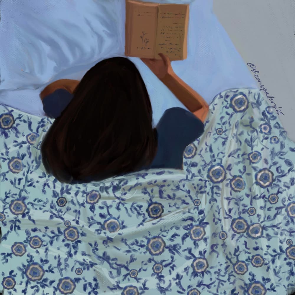 Floral Bed Reading by Osheensgallery — canvas wall art