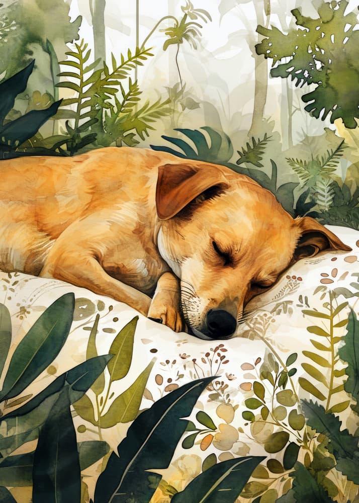 Peaceful Sleeping Forest Dog by Justyna Jaszke — canvas wall art