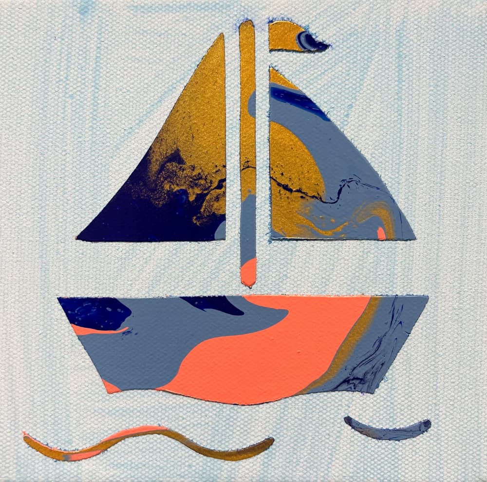 Fluid Gold Sailboat by Eleni Pratsi — canvas wall art