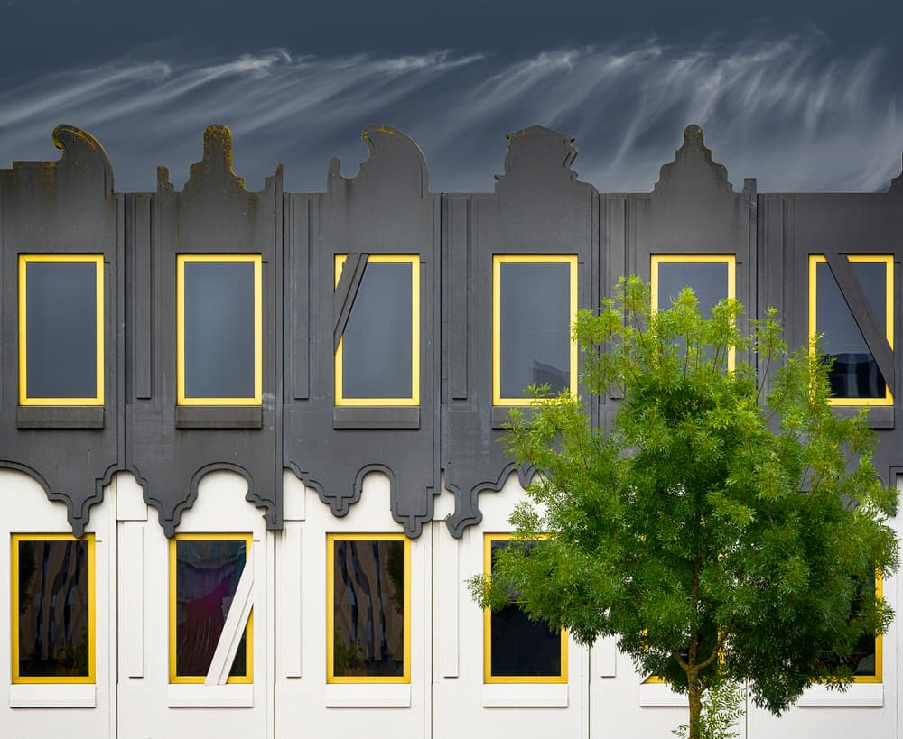 Modern Facade Yellow Windows by Greetje van Son — canvas wall art