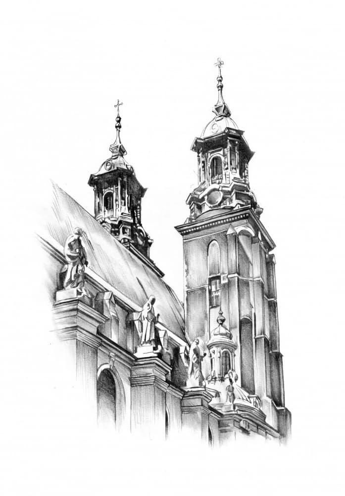 Ornate Church Towers Sketch by Kulik — canvas wall art